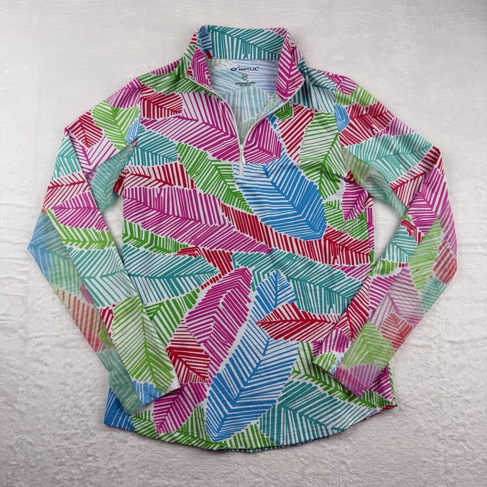 IBKUL Multicolored 1/4 Zip Neck Long Sleeve Mock Neck Top XS Abstract Pattern